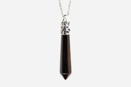 Tiger Eye Long Hexagonal Natural Gemstone Pendant Necklace 50cm with Pouch - Mystic Gems