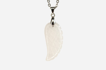 White Jade Angel Wing Natural Gemstone Pendant Necklace 50cm with Pouch - Mystic Gems