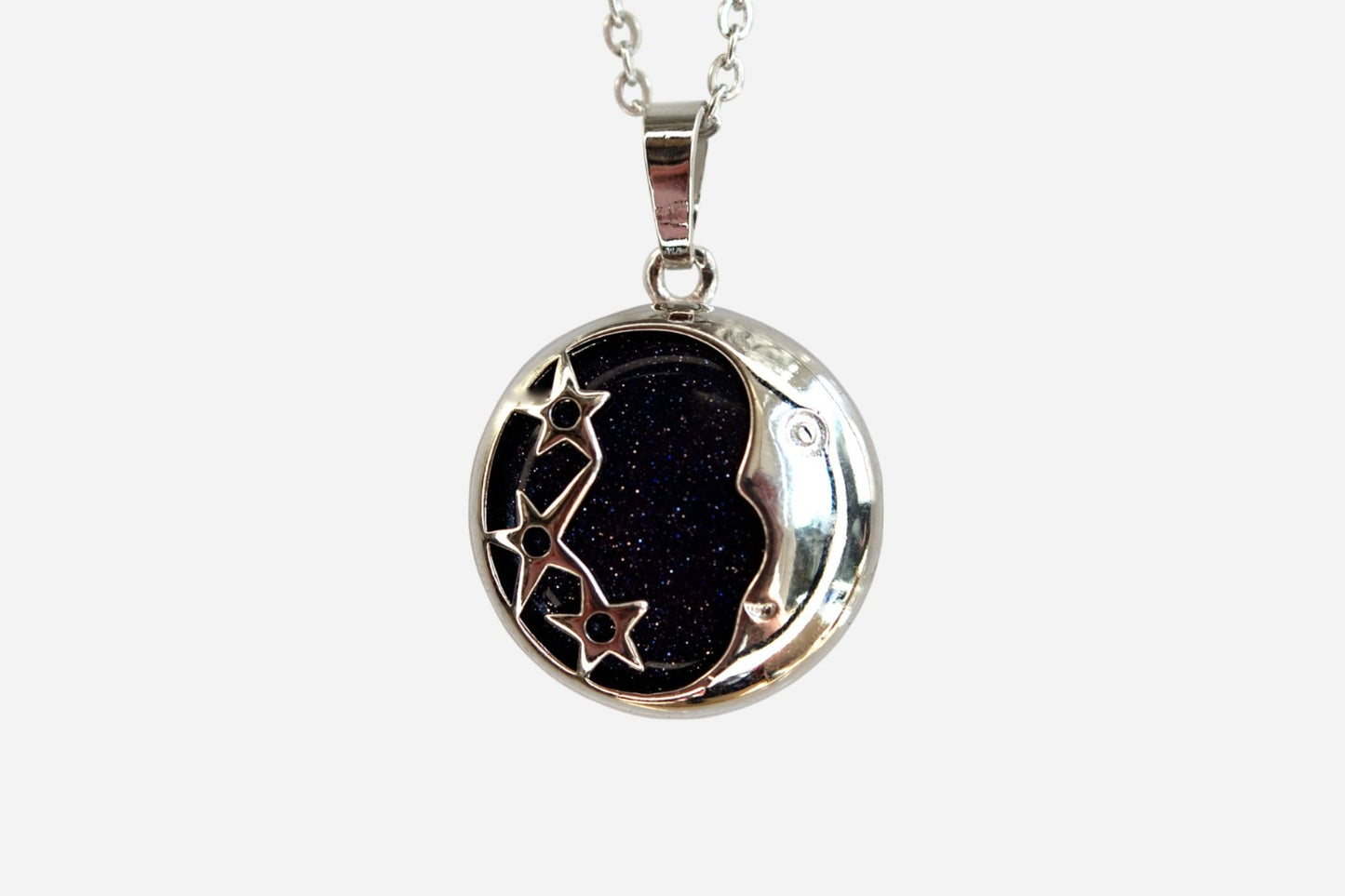 Blue Goldstone Moon Manmade Gemstone Pendant Necklace 50cm with Pouch - Mystic Gems