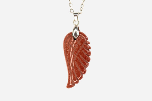 Gold Sandstone Angel Wing Manmade Gemstone Pendant Necklace 50cm with Pouch - Mystic Gems