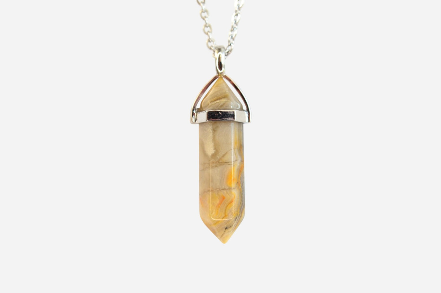 Lace Agate Hexagonal Natural Gemstone Pendant Necklace 50cm with Pouch