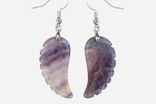 Multi Fluorite Big Angel Wing Natural Gemstone Earrings with Pouch