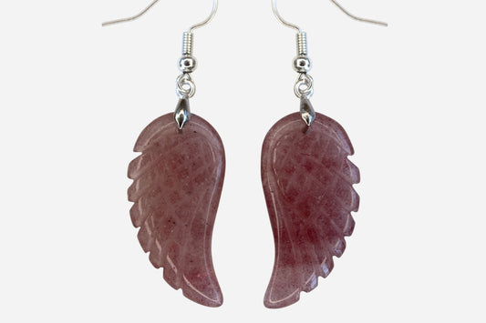 Ruby Quartz Big Angel Wing Natural Gemstone Earrings with Pouch