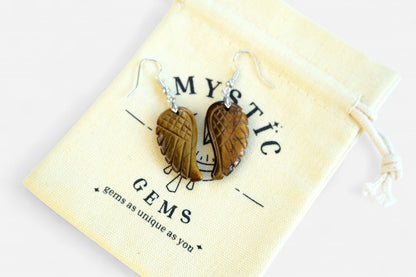 Tigers Eye Big Angel Wing Natural Gemstone Earrings with Pouch