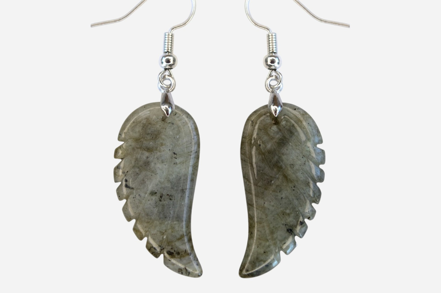 Labradorite Big Angel Wing Natural Gemstone Earrings with Pouch