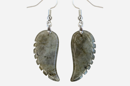 Labradorite Big Angel Wing Natural Gemstone Earrings with Pouch