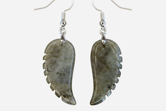Labradorite Big Angel Wing Natural Gemstone Earrings with Pouch