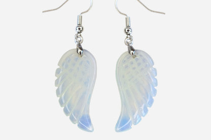 Opalite Big Angel Wing Manmade Gemstone Earrings with Pouch