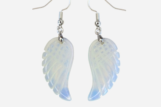 Opalite Big Angel Wing Manmade Gemstone Earrings with Pouch