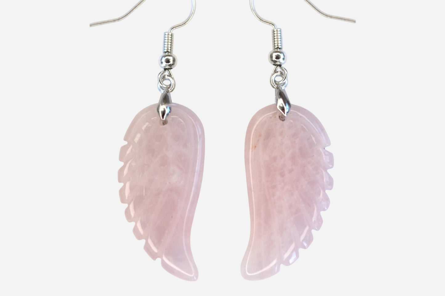Rose Quartz Big Angel Wing Natural Gemstone Earrings with Pouch