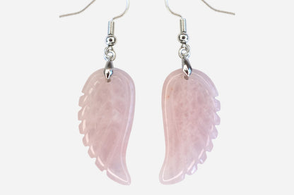 Rose Quartz Big Angel Wing Natural Gemstone Earrings with Pouch