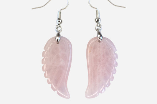 Rose Quartz Big Angel Wing Natural Gemstone Earrings with Pouch
