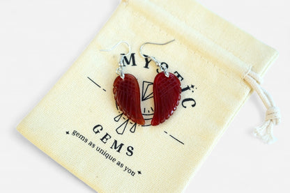 Red Agate Big Angel Wing Natural Gemstone Earrings with Pouch