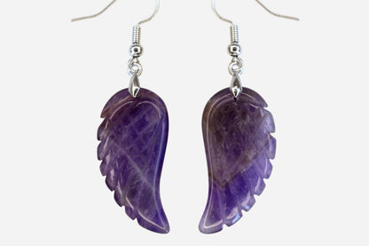 Amethyst Big Angel Wing Natural Gemstone Earrings with Pouch