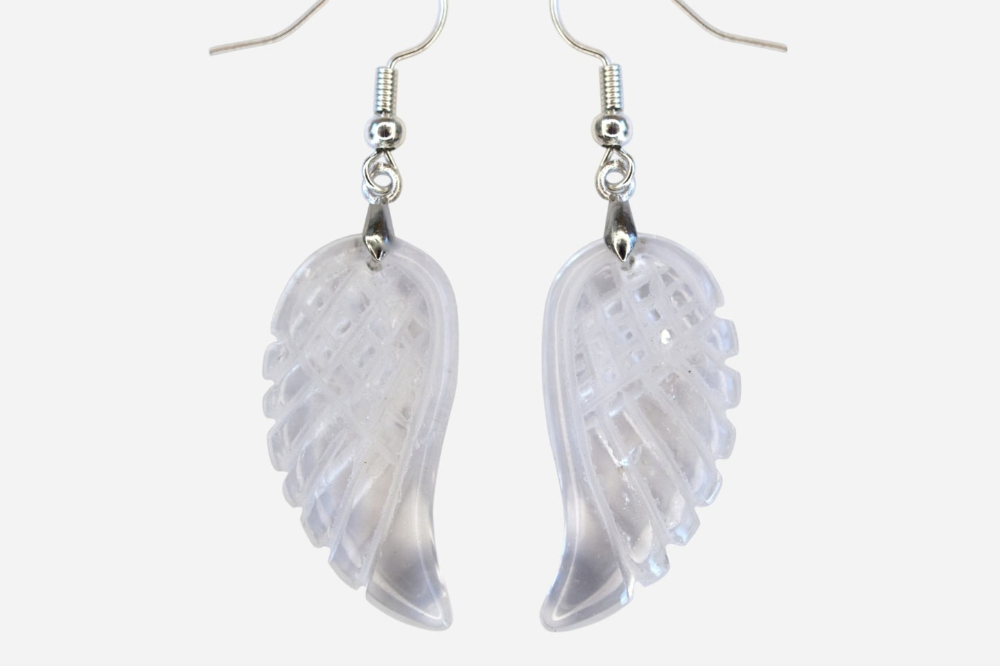 Clear Quartz Big Angel Wing Natural Gemstone Earrings with Pouch
