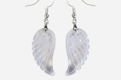 Clear Quartz Big Angel Wing Natural Gemstone Earrings with Pouch