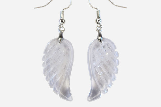 Clear Quartz Big Angel Wing Natural Gemstone Earrings with Pouch