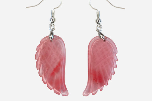 Cherry Quartz Big Angel Wing Natural Dyed Gemstone Earrings with Pouch