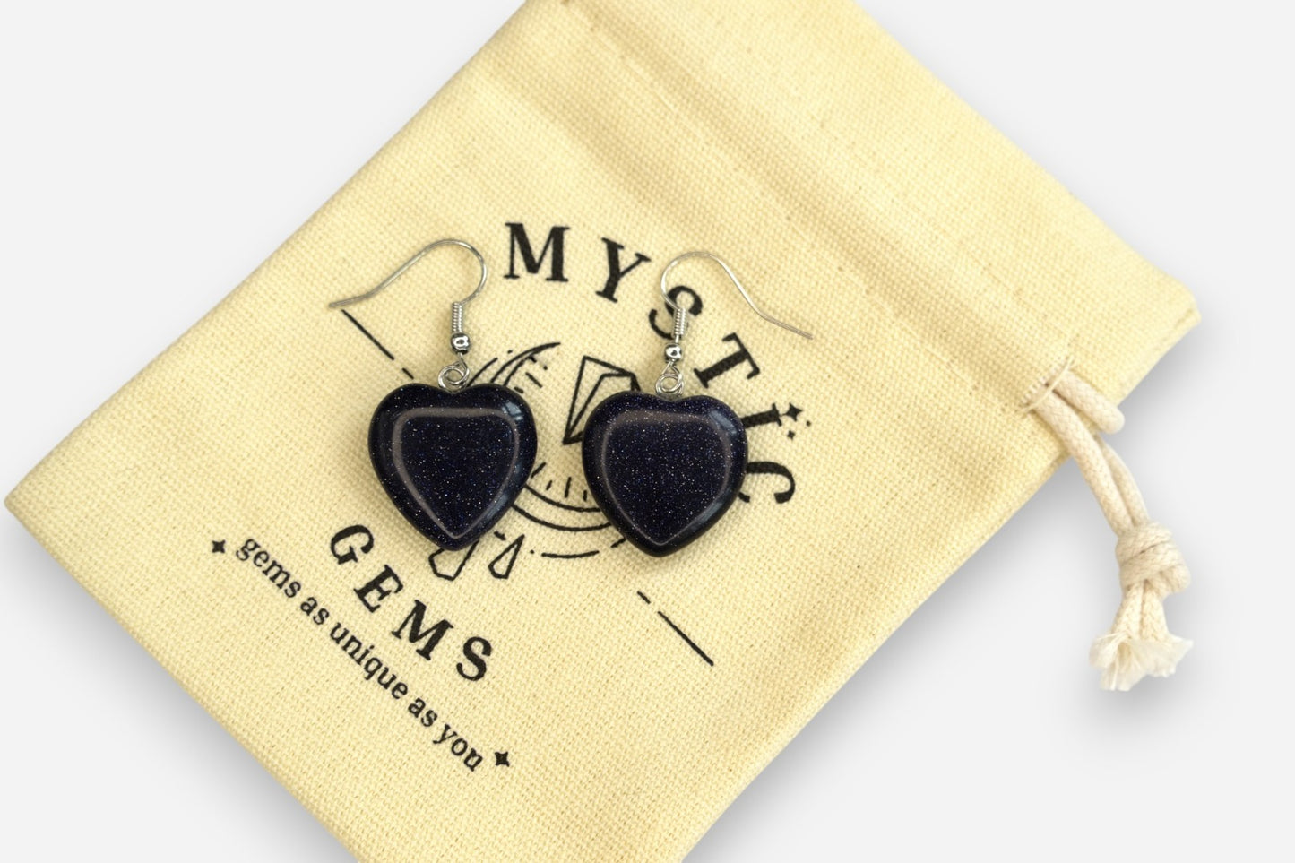 Blue Goldstone Heart Manmade Gemstone Earrings with Pouch