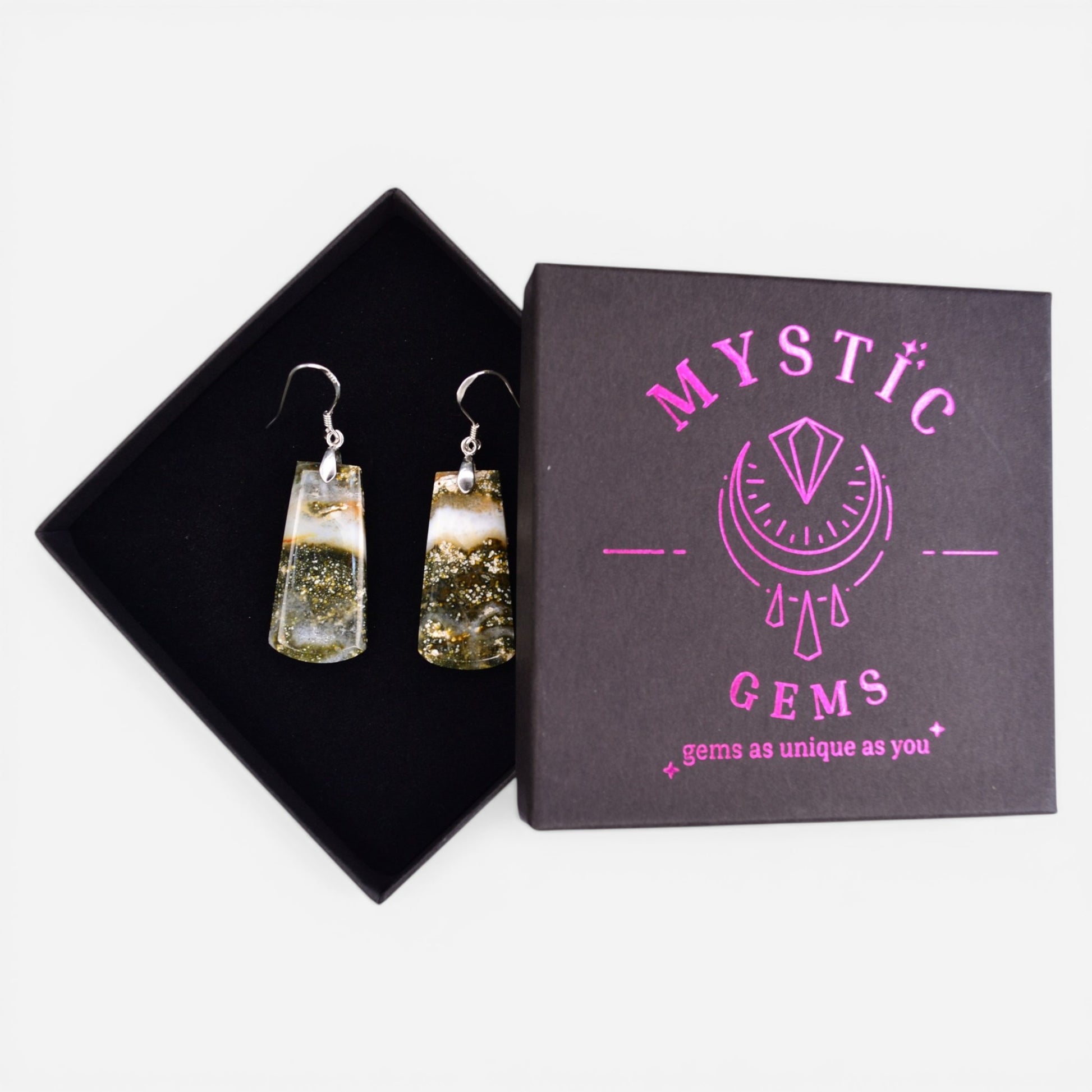 MYSTIC GEMS One of a Kind Moss Agate Earrings 925 Sterling Silver MG20262232 - Mystic Gems