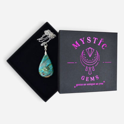 MYSTIC GEMS One of a Kind Chrysocolla Pendant Necklace 925 Sterling Silver MG20262241