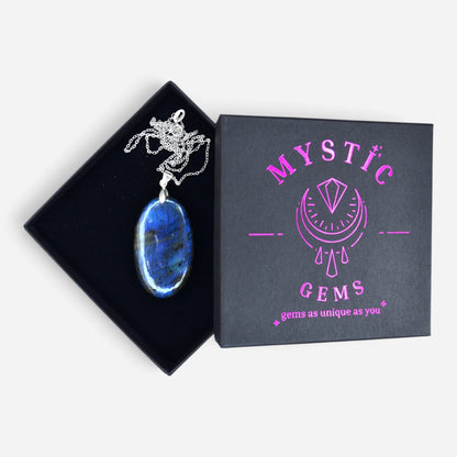 MYSTIC GEMS One of a Kind Blue Fire Labradorite Pendant Necklace 925 Sterling Silver MG20262234