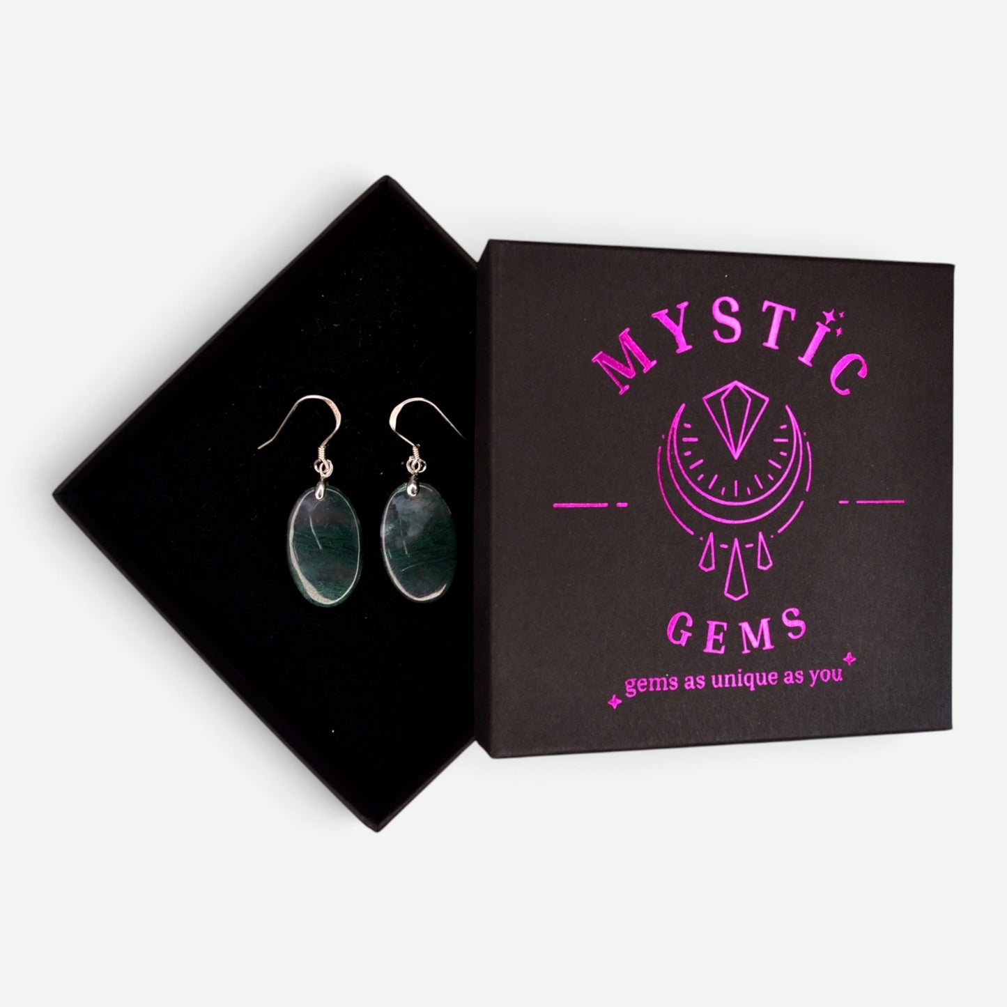 MYSTIC GEMS One of a Kind Moss Agate Earrings 925 Sterling Silver MG20262243