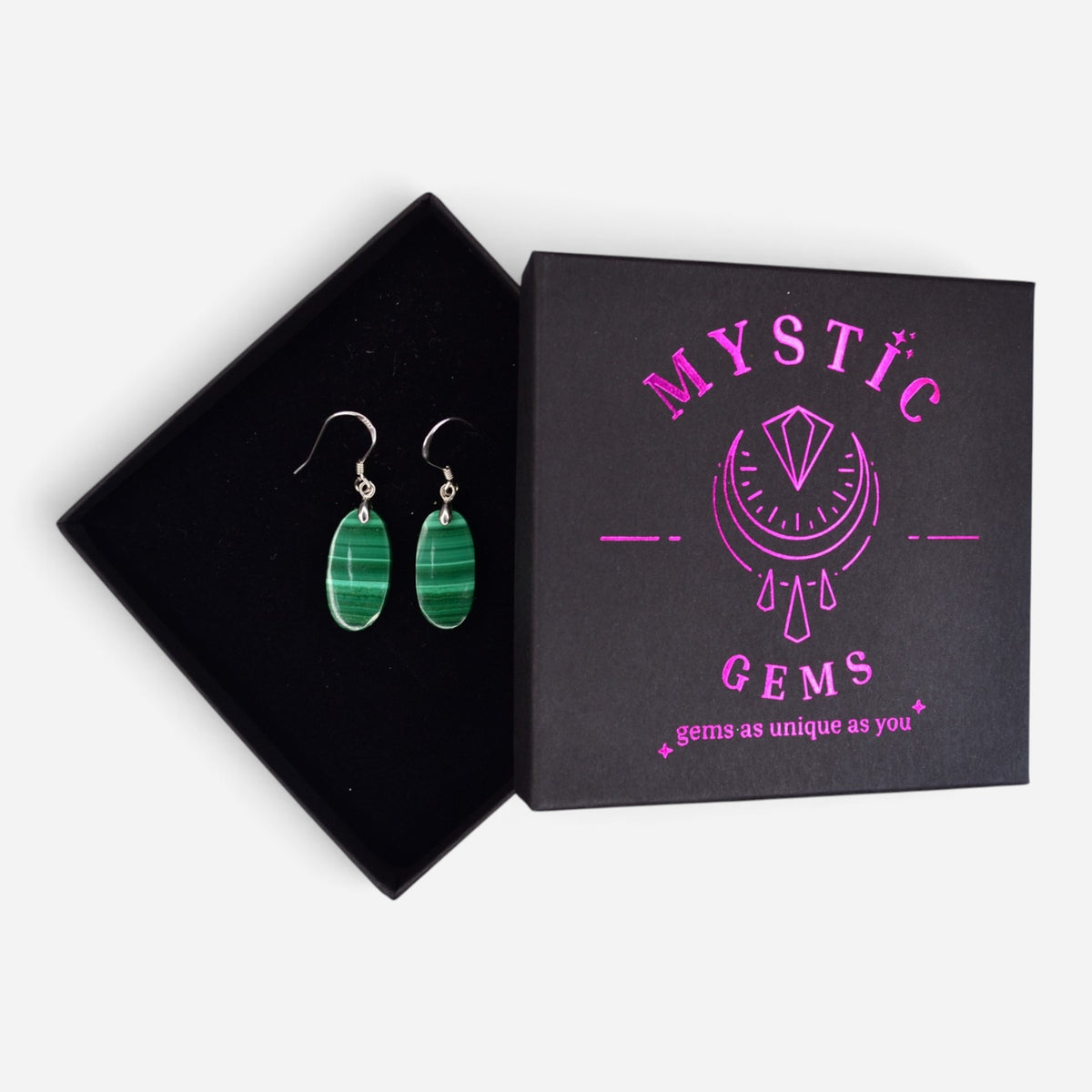 MYSTIC GEMS One of a Kind Malachite Earrings 925 Sterling Silver MG20262244 - Mystic Gems