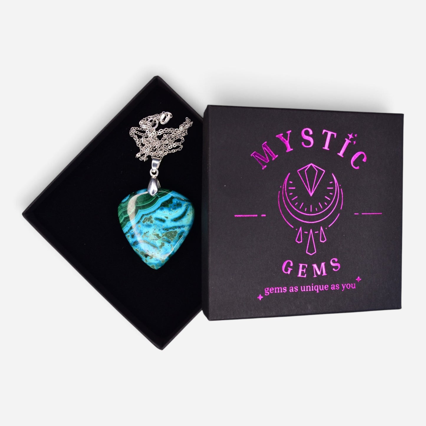 MYSTIC GEMS One of a Kind Chrysocolla Pendant Necklace 925 Sterling Silver MG20262248