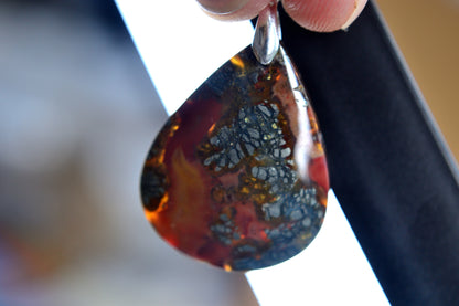 MYSTIC GEMS One of a Kind Black Marcasite Pendant Necklace 925 Sterling Silver MG20262211