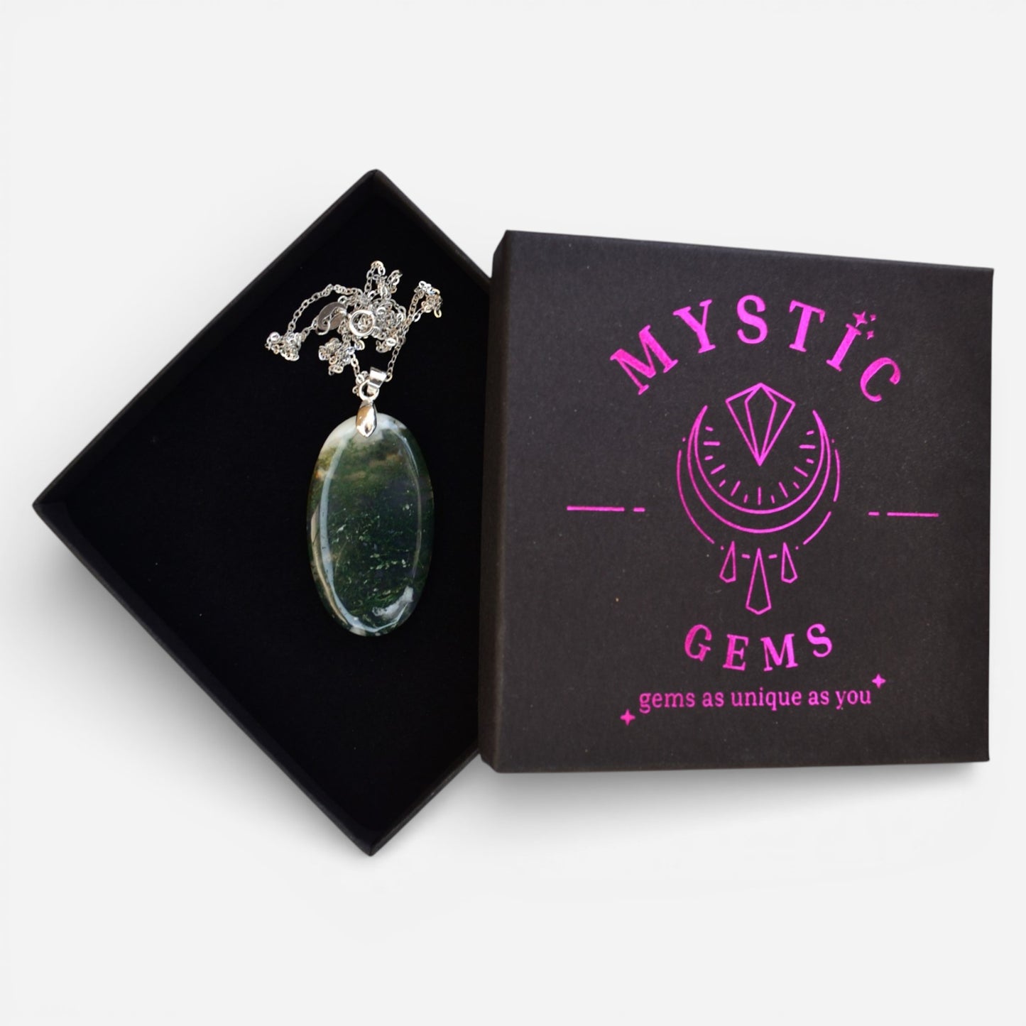 MYSTIC GEMS One of a Kind Moss Agate Pendant Necklace 925 Sterling Silver MG20262201 - Mystic Gems