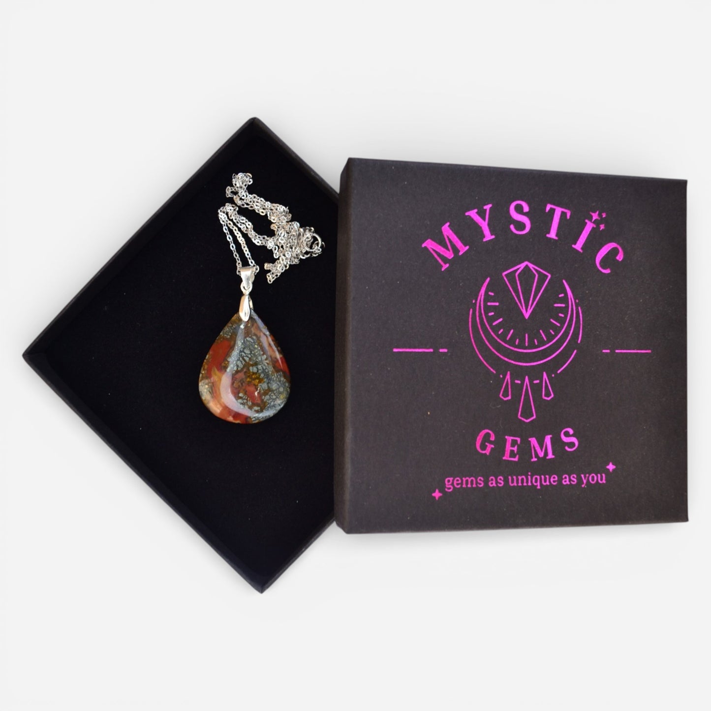 MYSTIC GEMS One of a Kind Black Marcasite Pendant Necklace 925 Sterling Silver MG20262211