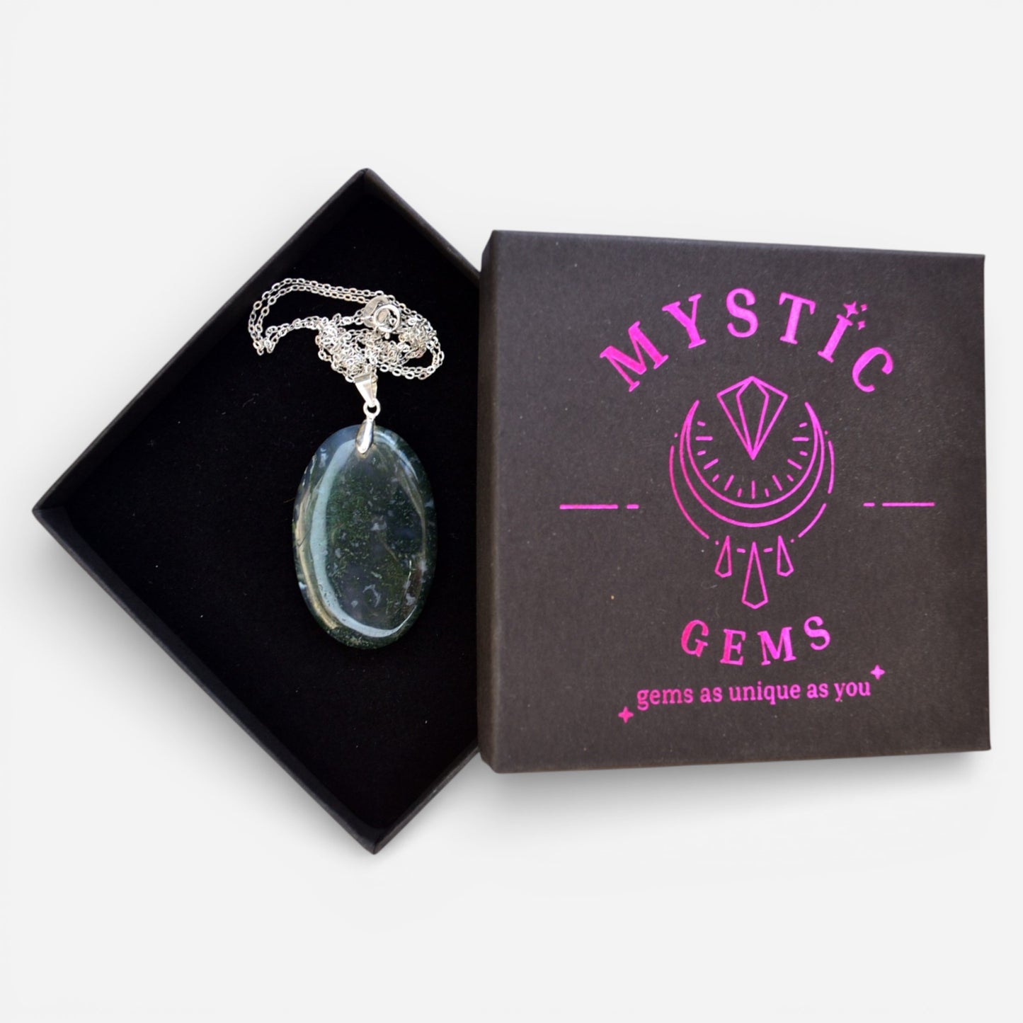 MYSTIC GEMS One of a Kind Moss Agate Pendant Necklace 925 Sterling Silver MG20262202 - Mystic Gems
