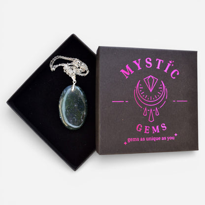 MYSTIC GEMS One of a Kind Moss Agate Pendant Necklace 925 Sterling Silver MG20262202 - Mystic Gems