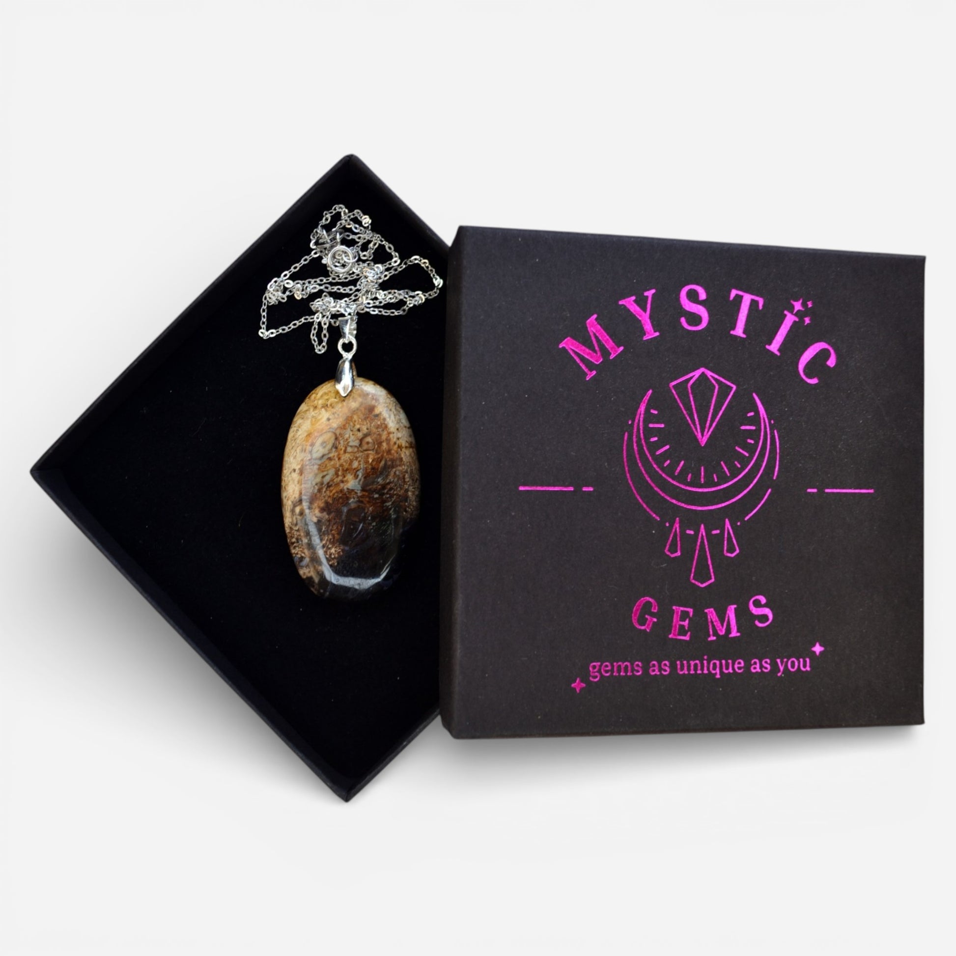 MYSTIC GEMS One of a Kind Palm Root Agate Pendant Necklace 925 Sterling Silver MG20262210 - Mystic Gems