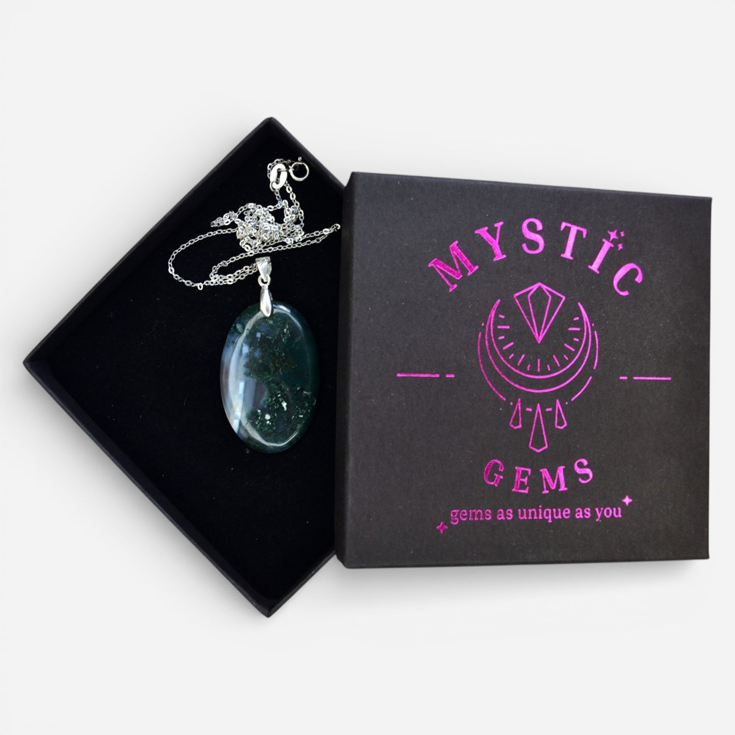 MYSTIC GEMS One of a Kind Moss Agate Pendant Necklace 925 Sterling Silver MG20262205 - Mystic Gems