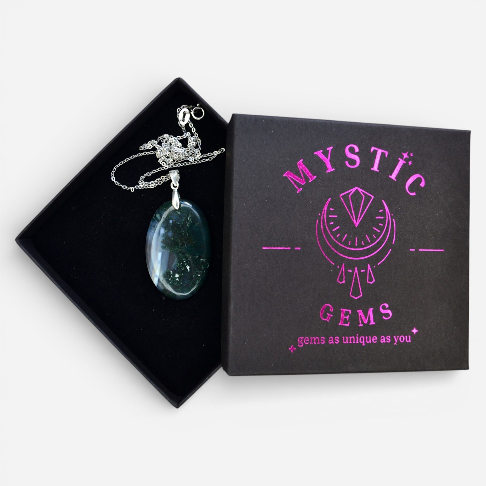 MYSTIC GEMS One of a Kind Moss Agate Pendant Necklace 925 Sterling Silver MG20262205 - Mystic Gems