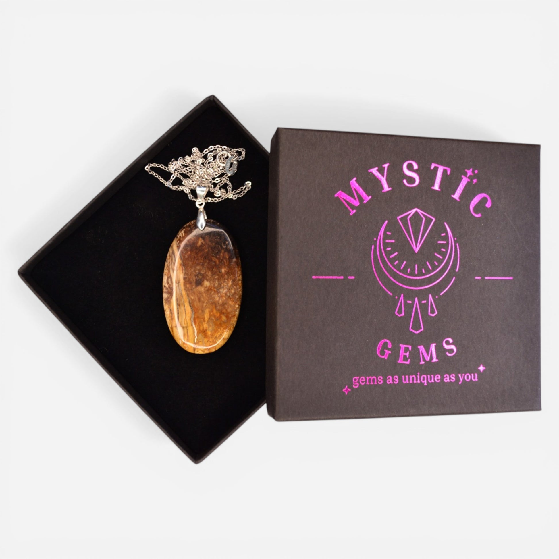 MYSTIC GEMS One of a Kind Palm Root Agate Pendant Necklace 925 Sterling Silver MG20262216 - Mystic Gems