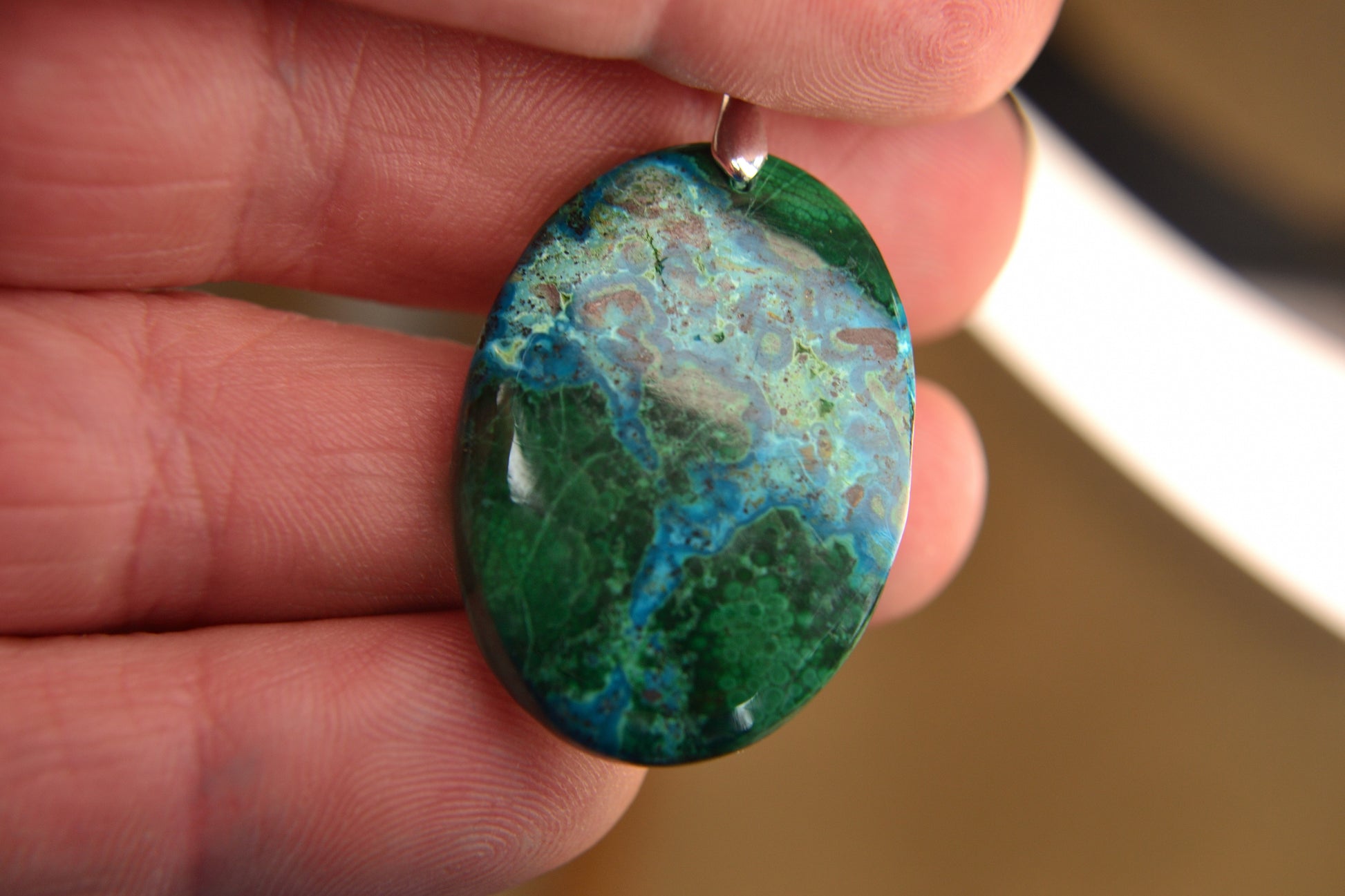 MYSTIC GEMS One of a Kind Chrysocolla Pendant Necklace 925 Sterling Silver MG20262224 - Mystic Gems
