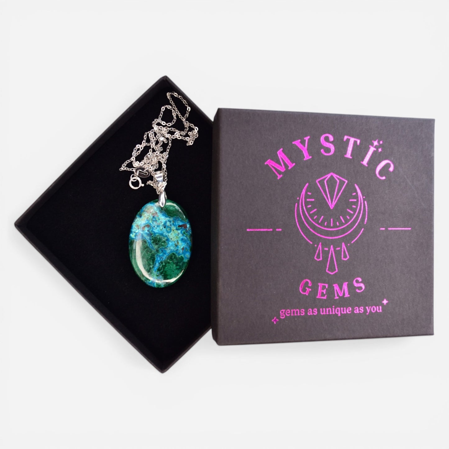 MYSTIC GEMS One of a Kind Chrysocolla Pendant Necklace 925 Sterling Silver MG20262224 - Mystic Gems