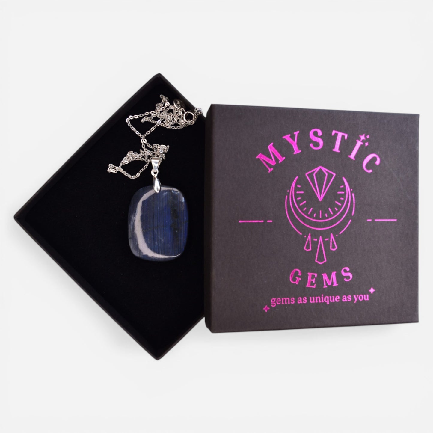 MYSTIC GEMS One of a Kind Blue Fire Labradorite Pendant Necklace 925 Sterling Silver MG20262222 - Mystic Gems